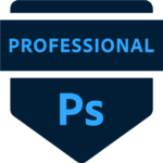 A blue and black logo for professional photoshop